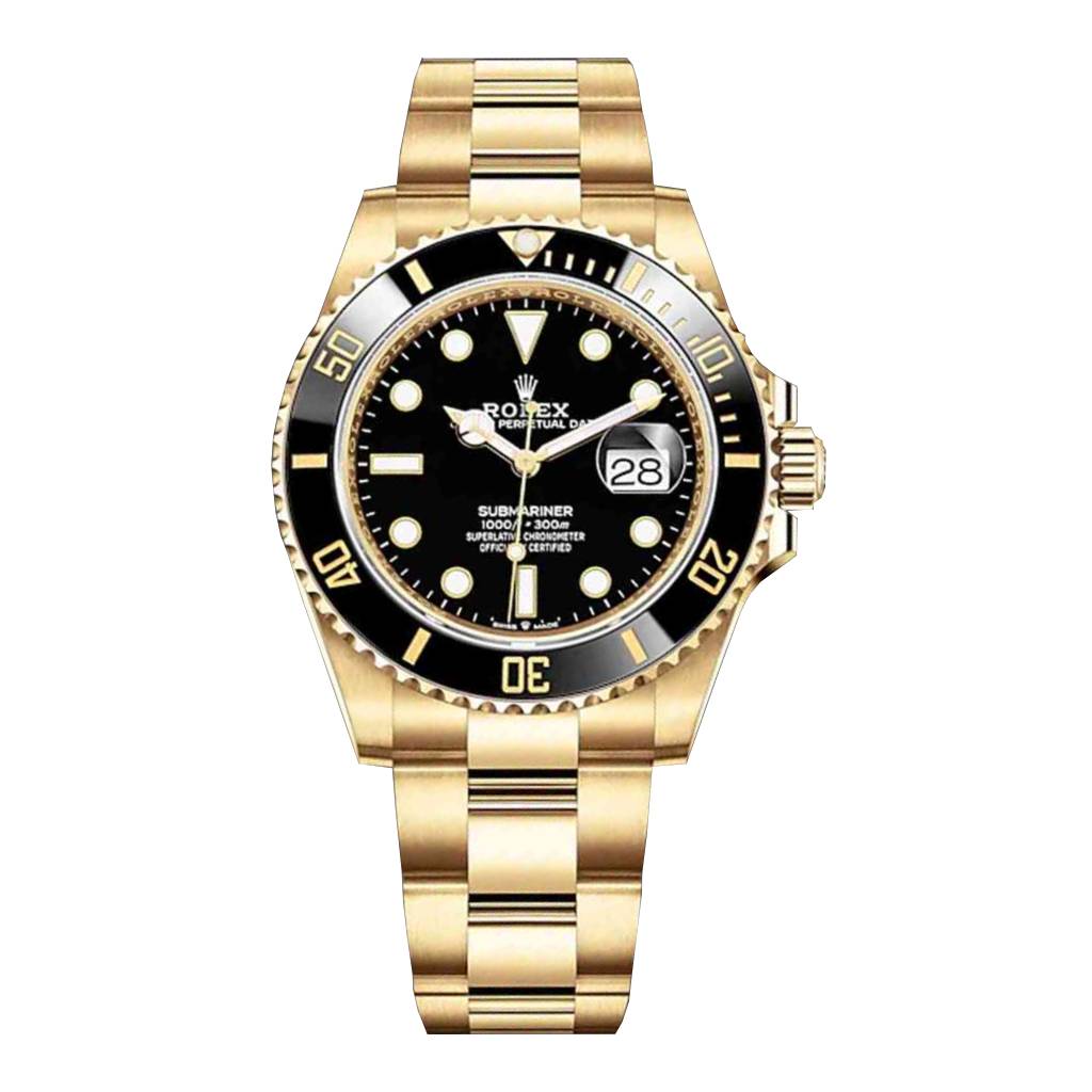 Rolex Submariner 41 mm | 18k Yellow Gold Oyster bracelet | Black dial Black bezel | 18k Yellow Gold Case Men's Watch 126618ln-0002