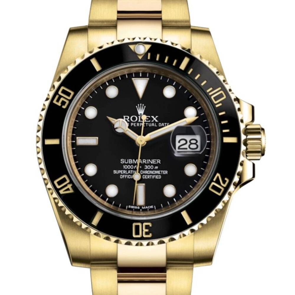 Rolex Submariner Date 40mm - Ref: 116618BLN - Black Dial, 18K Yellow Gold Oyster Bracelet Watch