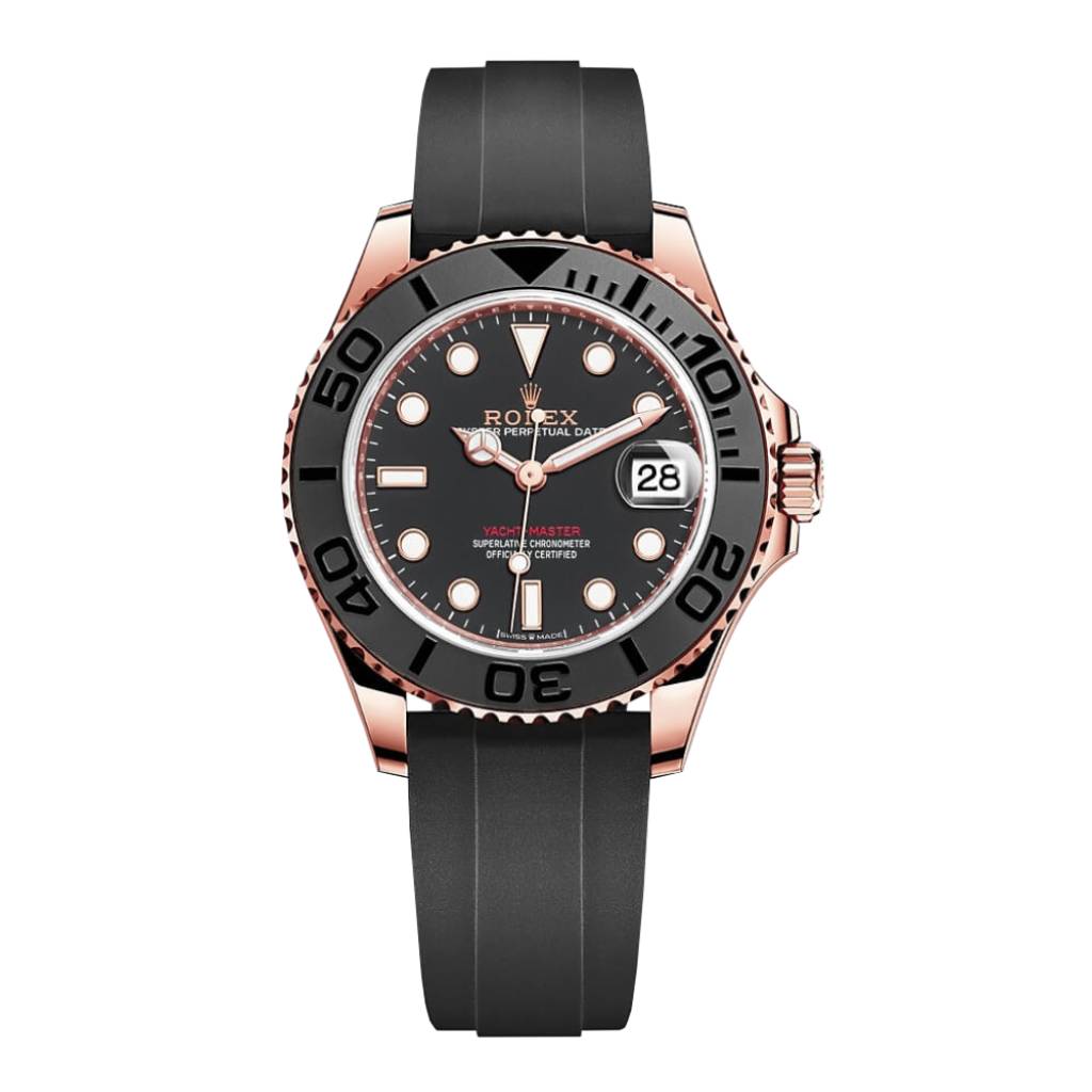 Rolex Yachtmaster 37, Black dial, Rose Gold, Oysterflex Bracelet Automatic Unisex Watch 268655-0010