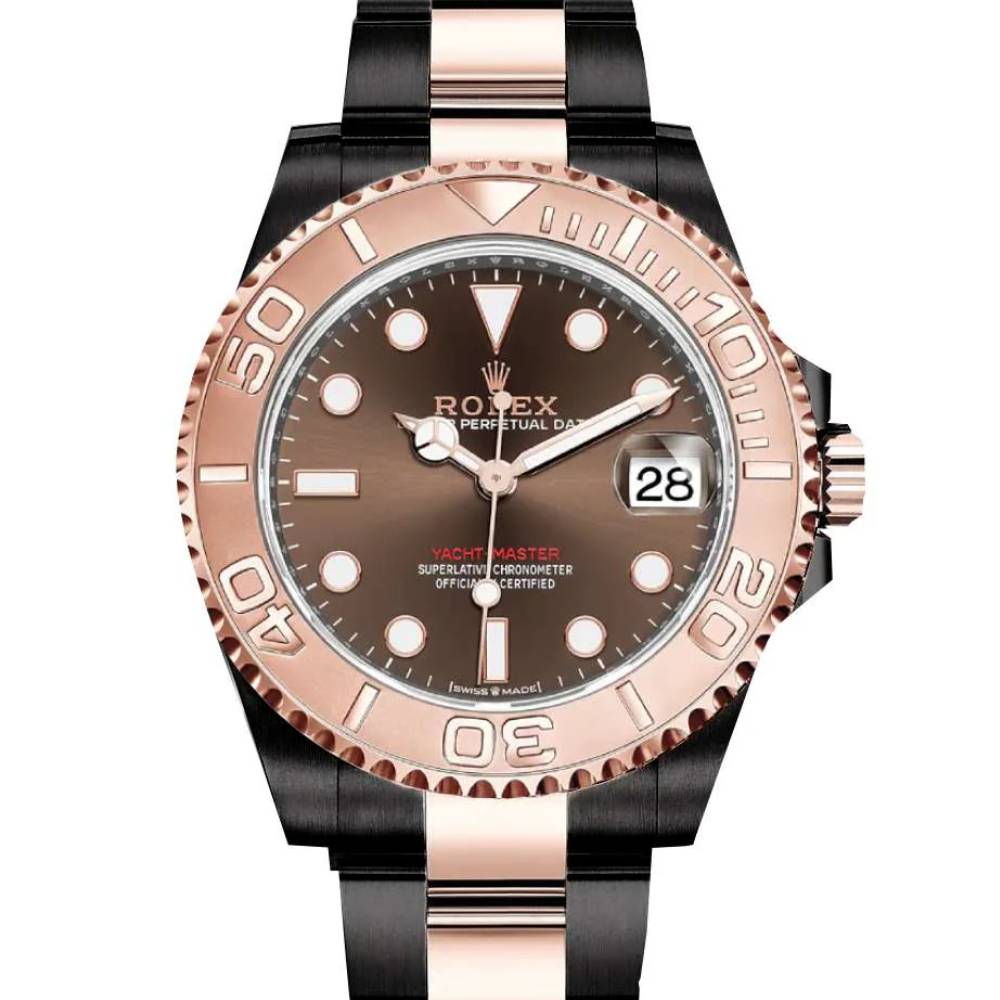 Rolex Yachtmaster 37mm - Ref: 268621-0003-pvd-2 - Chocolate Dial, Two Tone Black PVD & 18K Rose Gold Oyster Bracelet Men's Watch