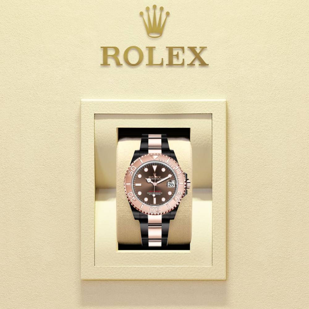 Rolex Yachtmaster 37mm - Ref: 268621-0003-pvd-2 - Chocolate Dial, Two Tone Black PVD & 18K Rose Gold Oyster Bracelet Men's Watch