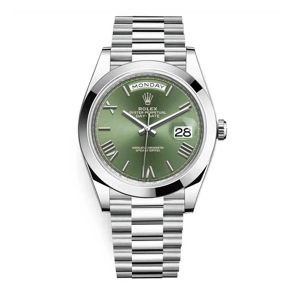 Rolex Day Date 40mm - Ref: 228206-0027 - Olive Green Roman Dial, Platinum President Bracelet Men's Watch