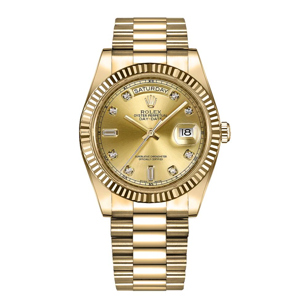 Rolex Day Date 41mm - Ref: 218238 - Champagne Diamond Dial & Fluted Bezel, 18K Yellow Gold President Bracelet Men's Watch