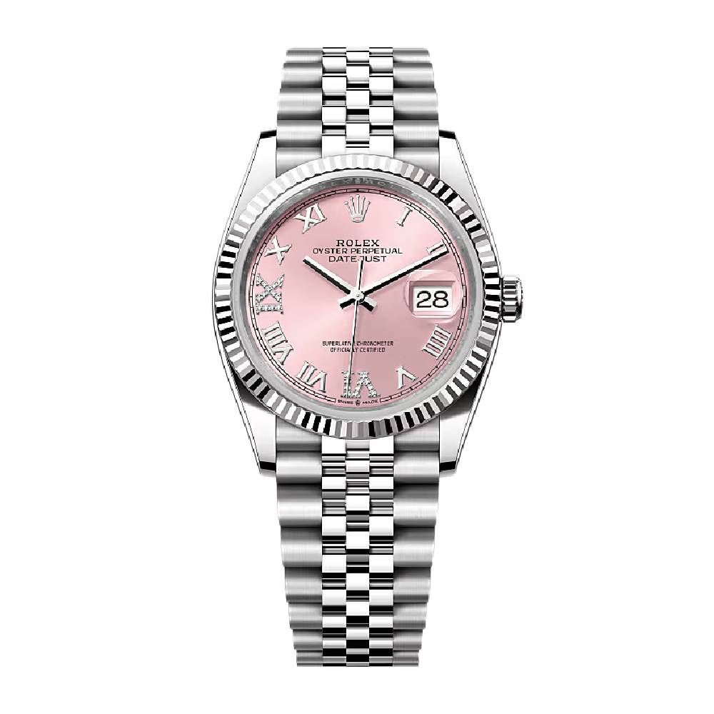 Rolex Datejust 36mm - Ref: 126234-0031 - Pink Roman Diamond Dial, Stainless Steel Jubilee Bracelet Watch