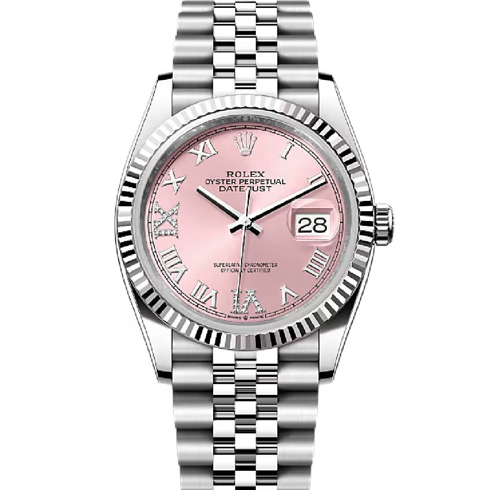 Rolex Datejust 36mm - Ref: 126234-0031 - Pink Roman Diamond Dial, Stainless Steel Jubilee Bracelet Watch