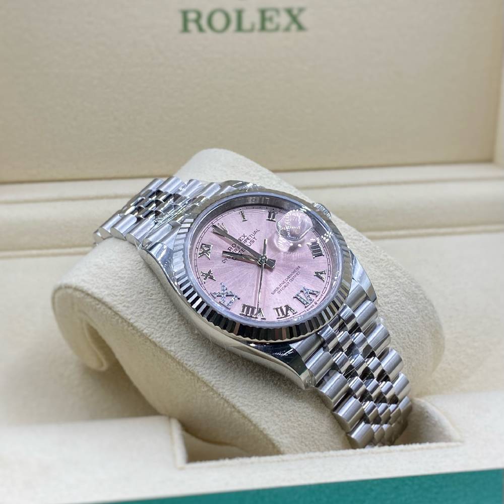 Rolex Datejust 36mm - Ref: 126234-0031 - Pink Roman Diamond Dial, Stainless Steel Jubilee Bracelet Watch