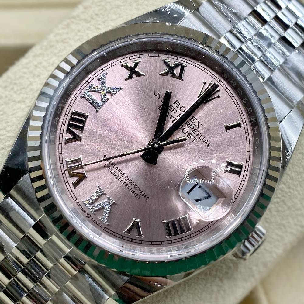 Rolex Datejust 36mm - Ref: 126234-0031 - Pink Roman Diamond Dial, Stainless Steel Jubilee Bracelet Watch