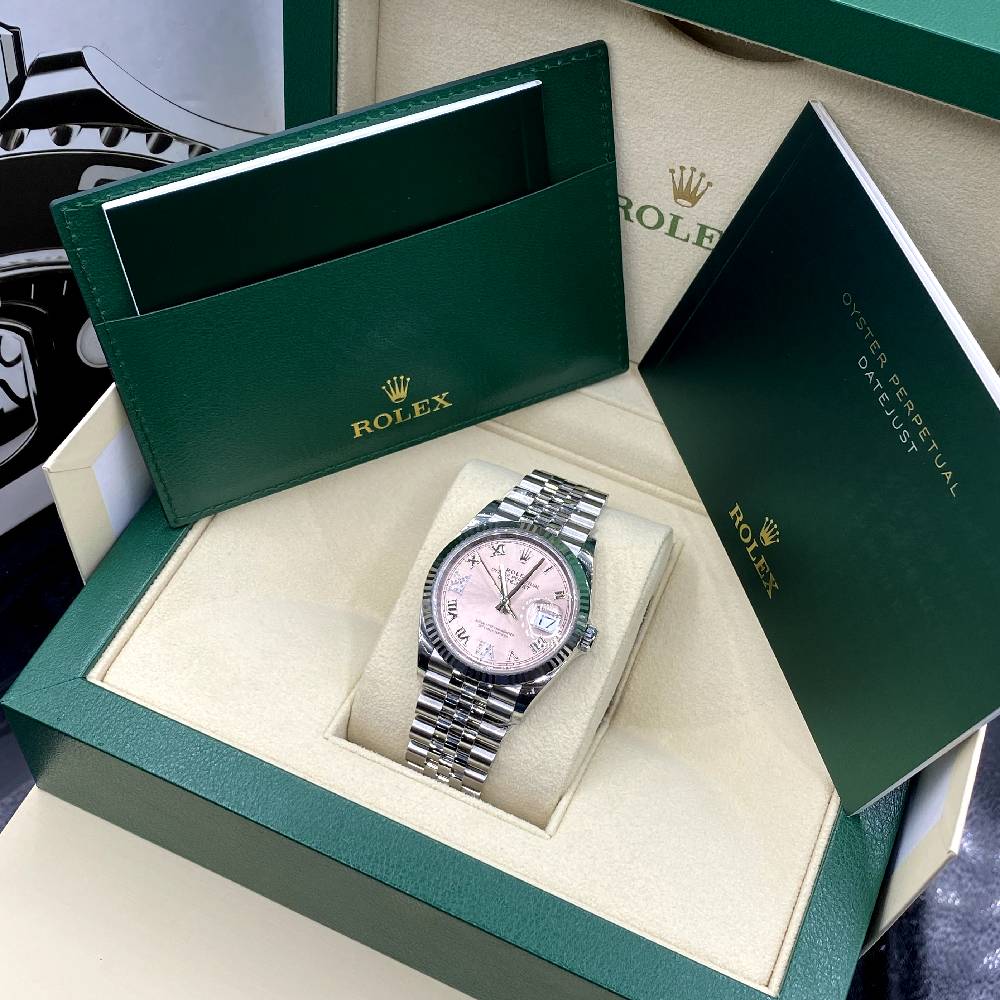 Rolex Datejust 36mm - Ref: 126234-0031 - Pink Roman Diamond Dial, Stainless Steel Jubilee Bracelet Watch