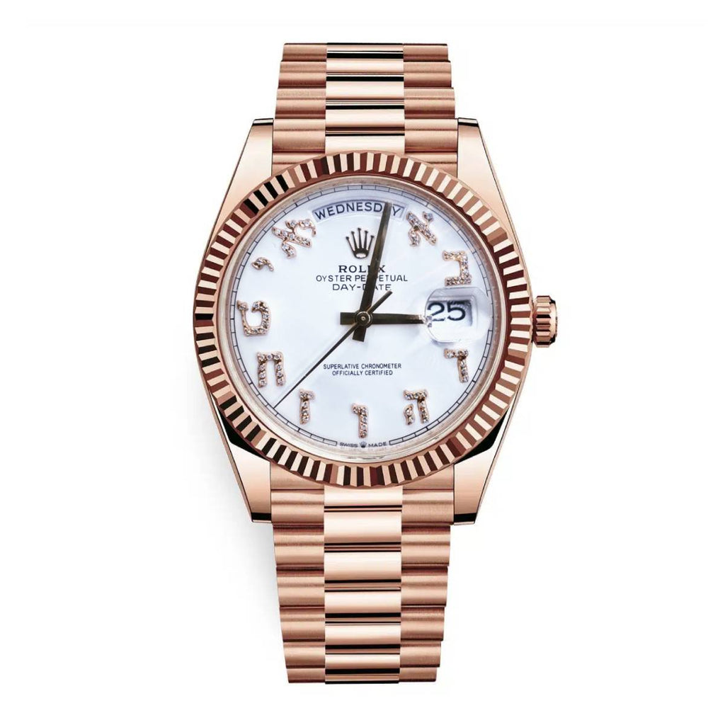 Rolex Day-Date 40 Presidential Custom Made Diamond Dial with Hebrew letters, 18K Everose Gold 228235