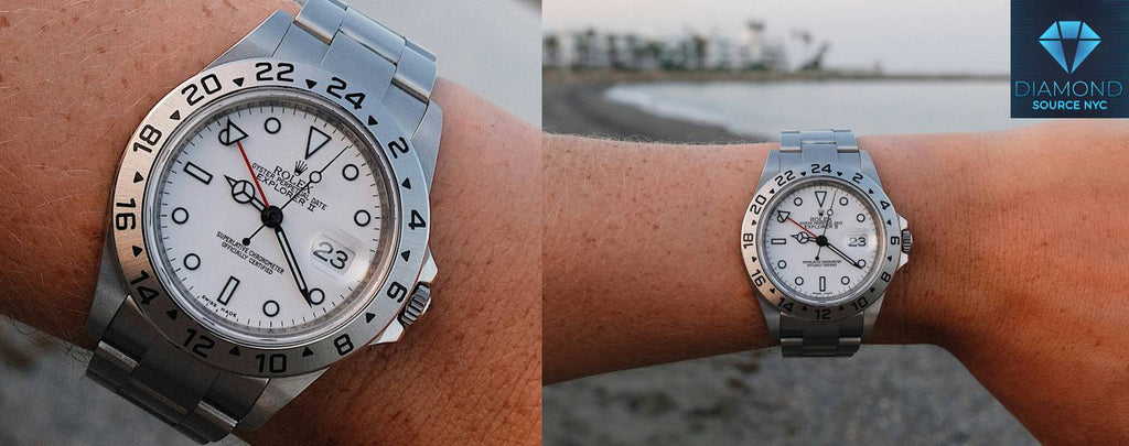 Final inspection of a Rolex watch before completing the purchase.