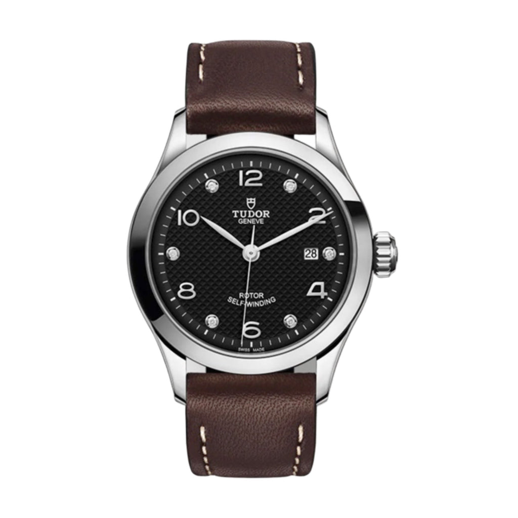 Tudor 1926 28mm | Brown leather strap | Black diamond-set dial | Ladies Watch M91350-0009