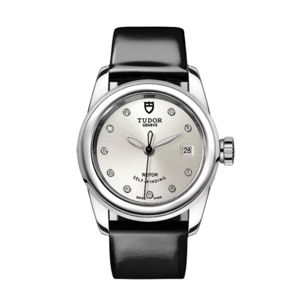 Tudor Glamour Date 26mm | Black patent leather strap | Silver Diamond dial | Ladies Watch M51000-0019
