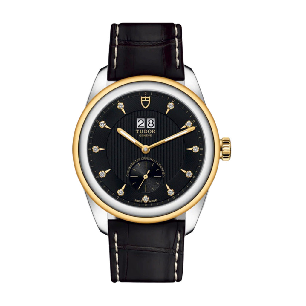 Tudor Glamour Double Date 42mm | Matte brown alligator leather bracelet | Black dial | Men's Watch M57103-0022