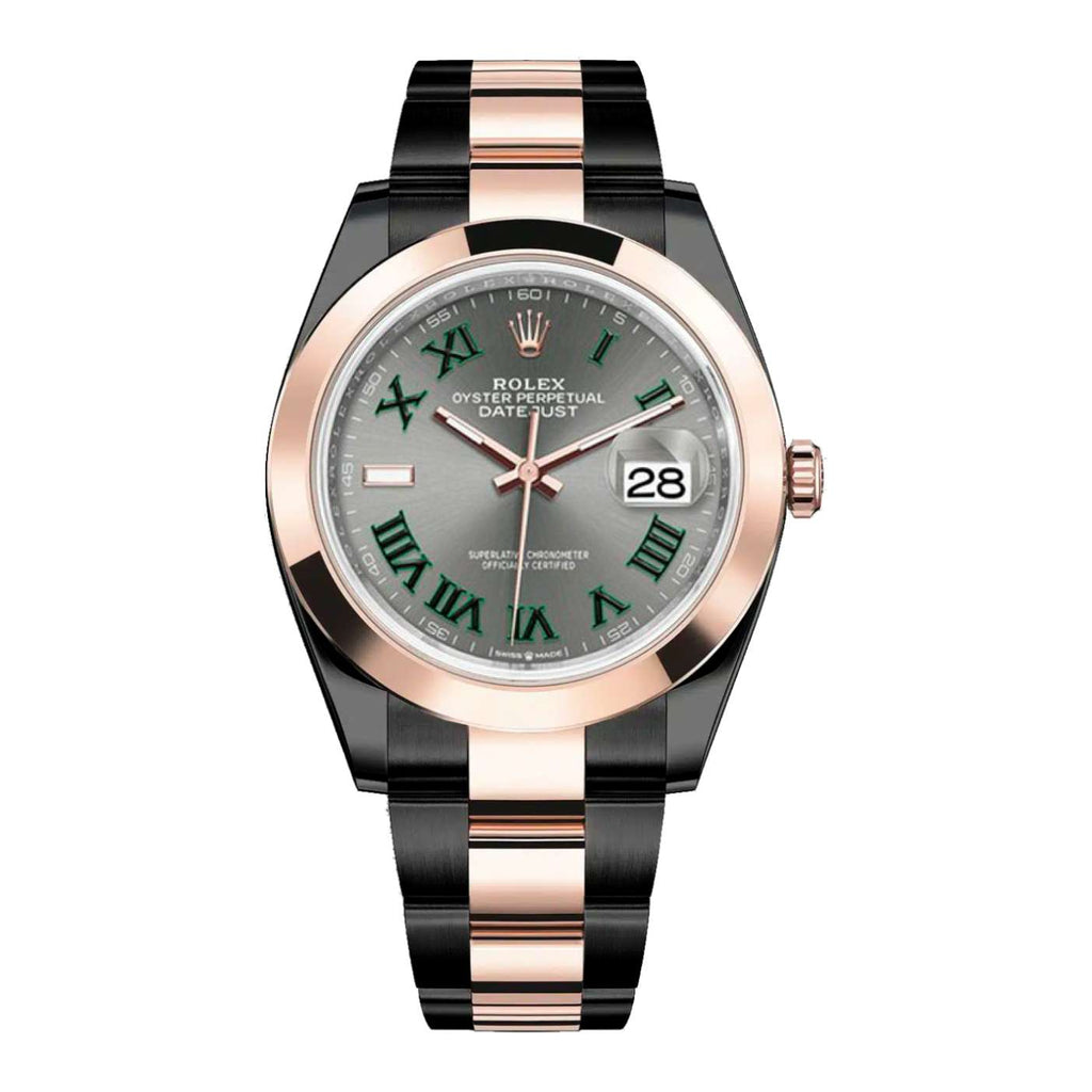 Wimbledon Black Rolex DLC-PVD Datejust 36mm | Two-Tone Stainless Steel and 18k Everose Gold Oyster bracelet | Slate dial Smooth bezel | Men's Watch 126201-0030-pvd-2