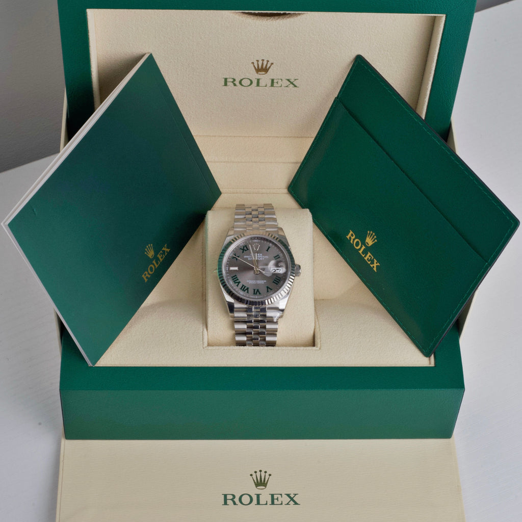 Wimbledon Rolex Datejust 36mm | Stainless Steel Jubilee bracelet | Slate dial Fluted bezel | Stainless Steel and 18k White Gold Case Men's Watch 126234-0045