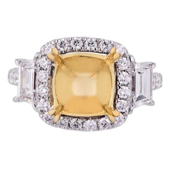Luxury memorable halo 18k white and yellow gold ring with .80ct diamonds and two .60 TRZ side diamonds