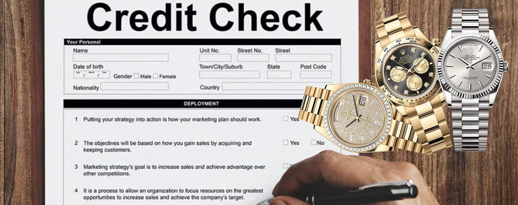 A "No Credit Check" finance option for a luxury watch.