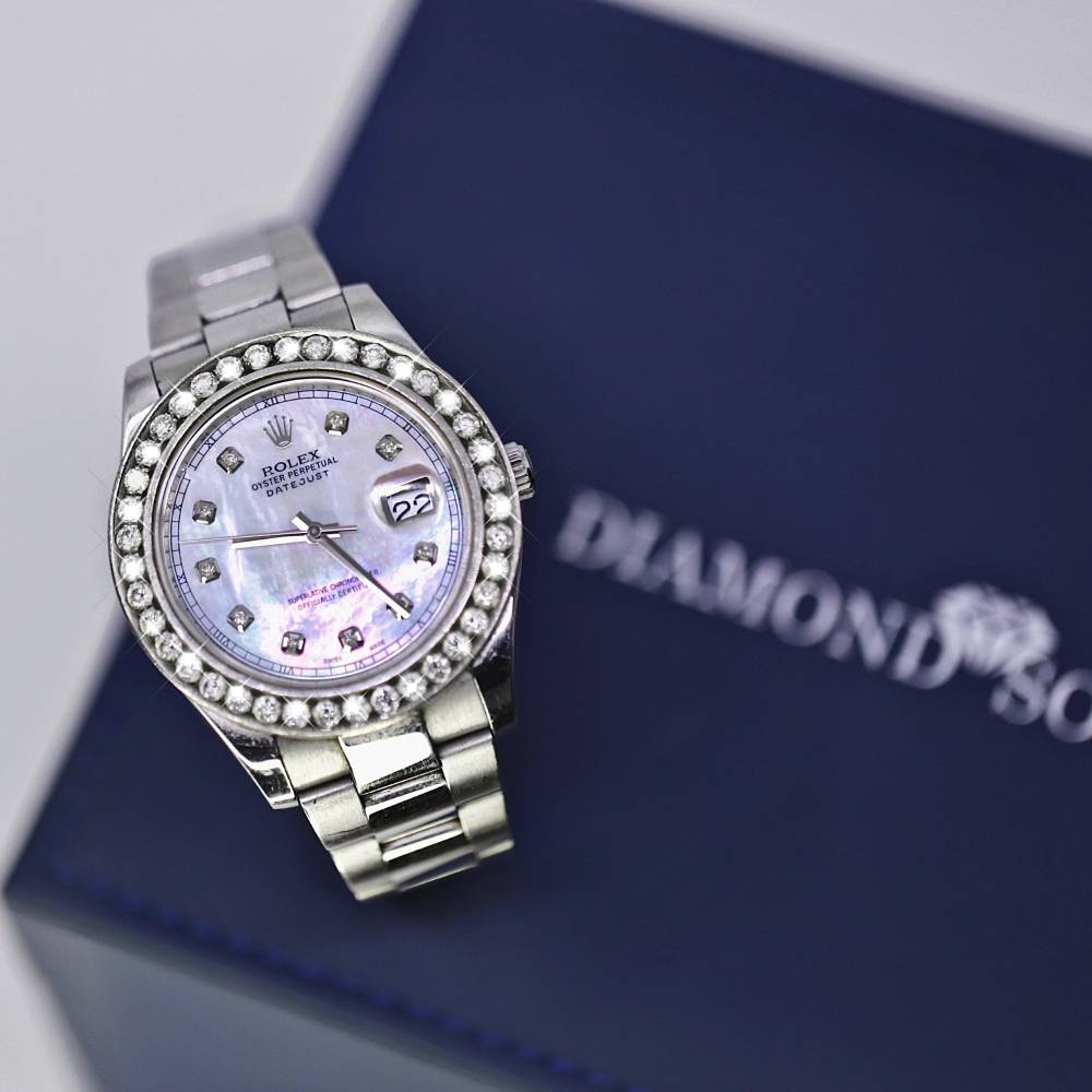 Rolex Datejust II 41mm - Ref: 116334 - White Mother of Pearl Dial & Diamond Bezel, Stainless Steel Oyster Bracelet Men's Watch