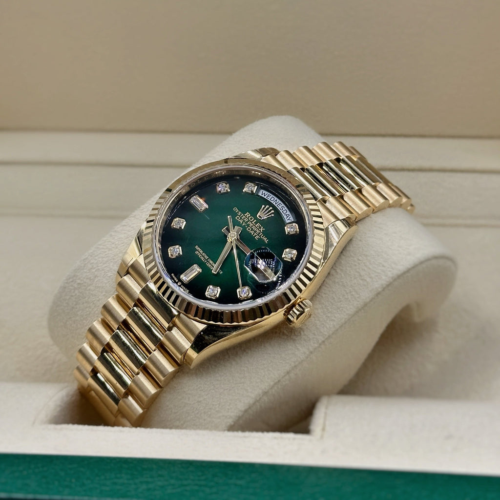 Rolex Day Date 36mm - Ref: 128238-0069 - Green Ombre Diamond Dial, 18K Yellow Gold President Bracelet Watch