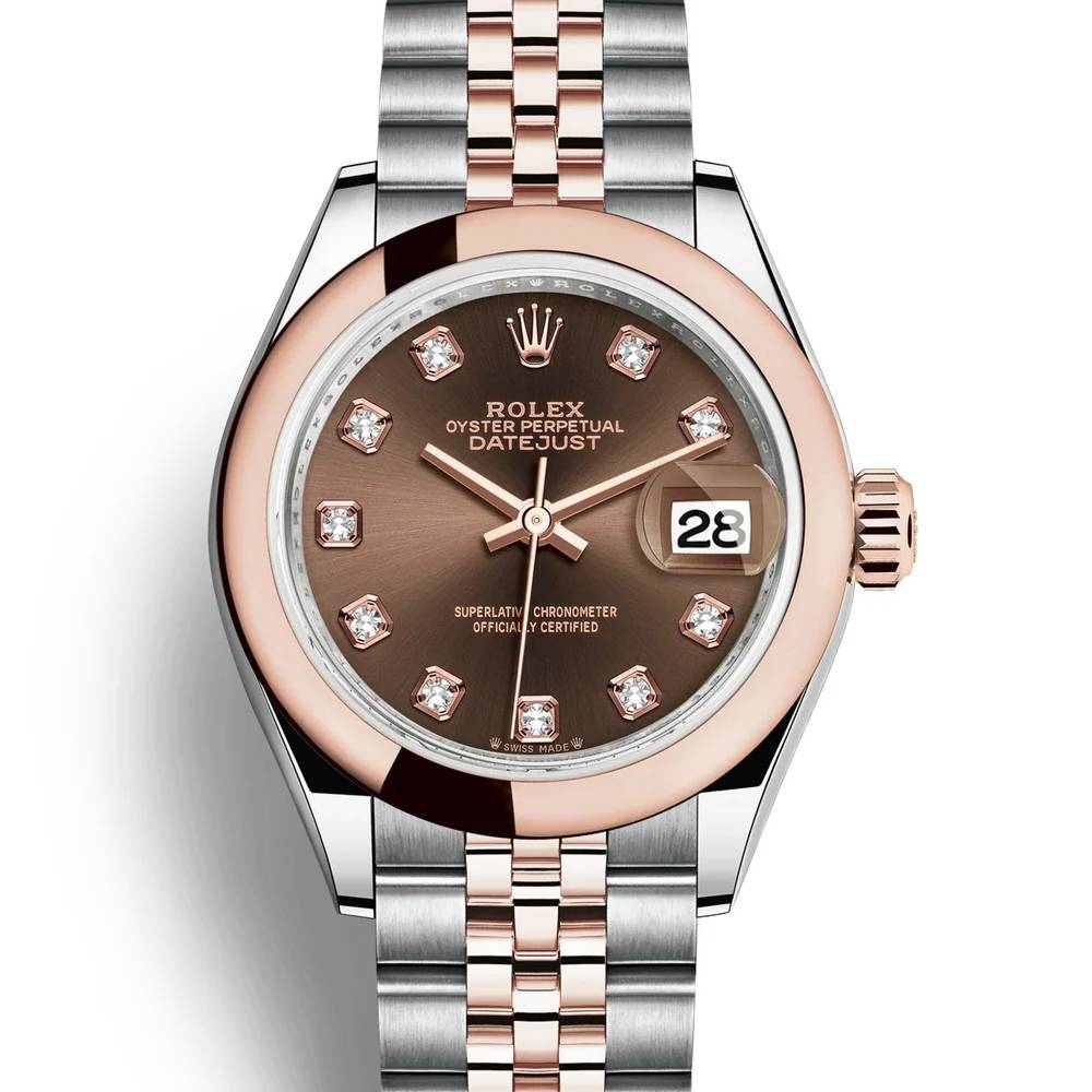 Rolex Lady-Datejust 28mm - Ref: 279161-0011 - Chocolate Diamond Dial, Two Tone Stainless Steel & 18K Rose Gold Jubilee Bracelet Women's Watch