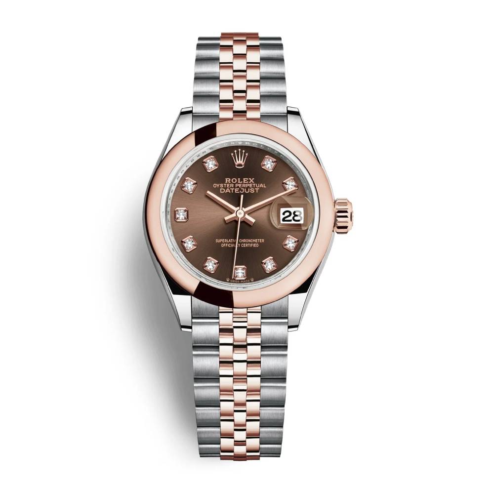 Rolex Lady-Datejust 28mm - Ref: 279161-0011 - Chocolate Diamond Dial, Two Tone Stainless Steel & 18K Rose Gold Jubilee Bracelet Women's Watch