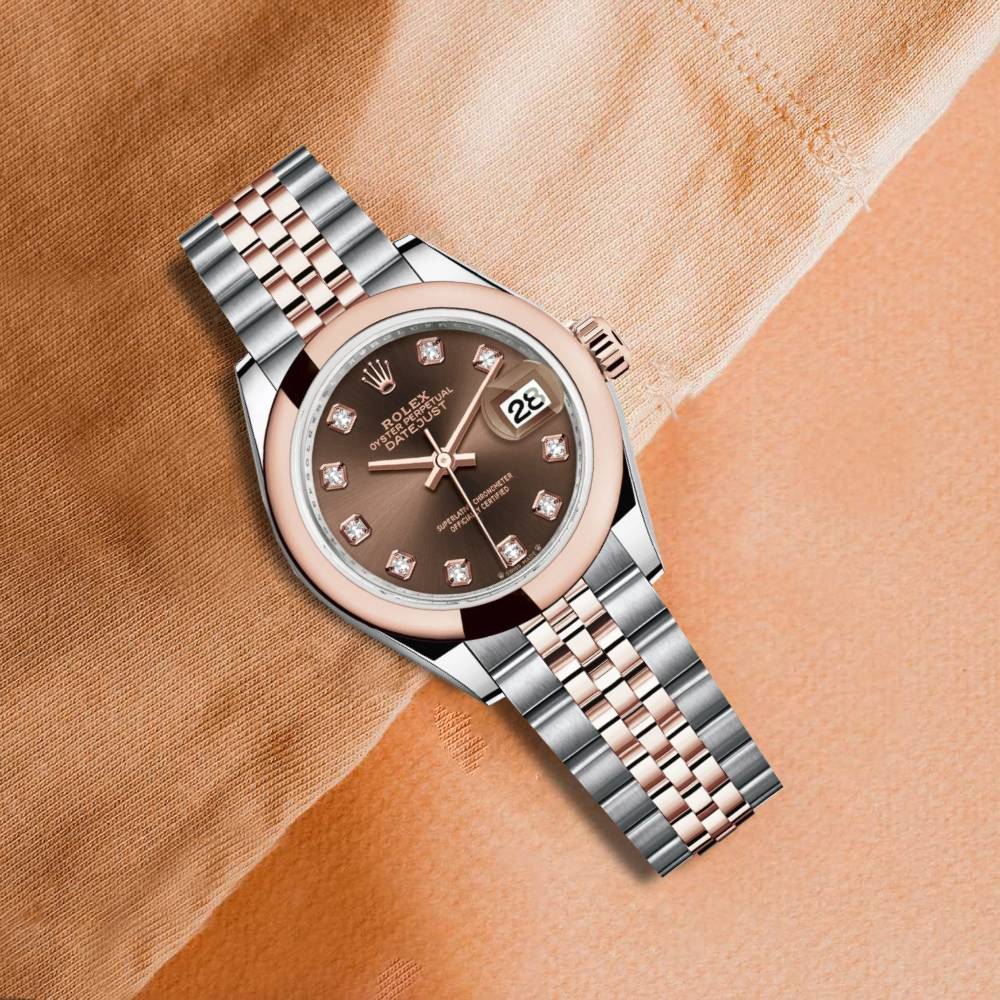 Rolex Lady-Datejust 28mm - Ref: 279161-0011 - Chocolate Diamond Dial, Two Tone Stainless Steel & 18K Rose Gold Jubilee Bracelet Women's Watch