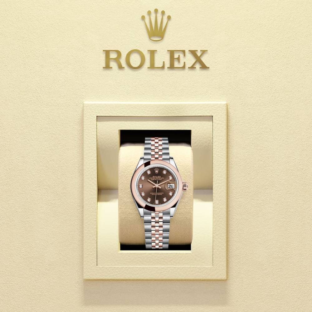 Rolex Lady-Datejust 28mm - Ref: 279161-0011 - Chocolate Diamond Dial, Two Tone Stainless Steel & 18K Rose Gold Jubilee Bracelet Women's Watch