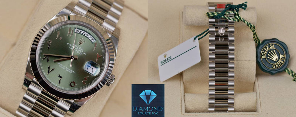 A person entering a local jewelry store to sell their Rolex or a Rolex watch displayed in a pawn shop window.
