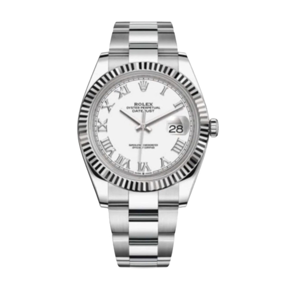 Rolex, Datejust 41mm, Stainless Steel Oyster bracelet, White dial Fluted bezel, Stainless steel and 18k white gold Case Men's Watch 126334-0023