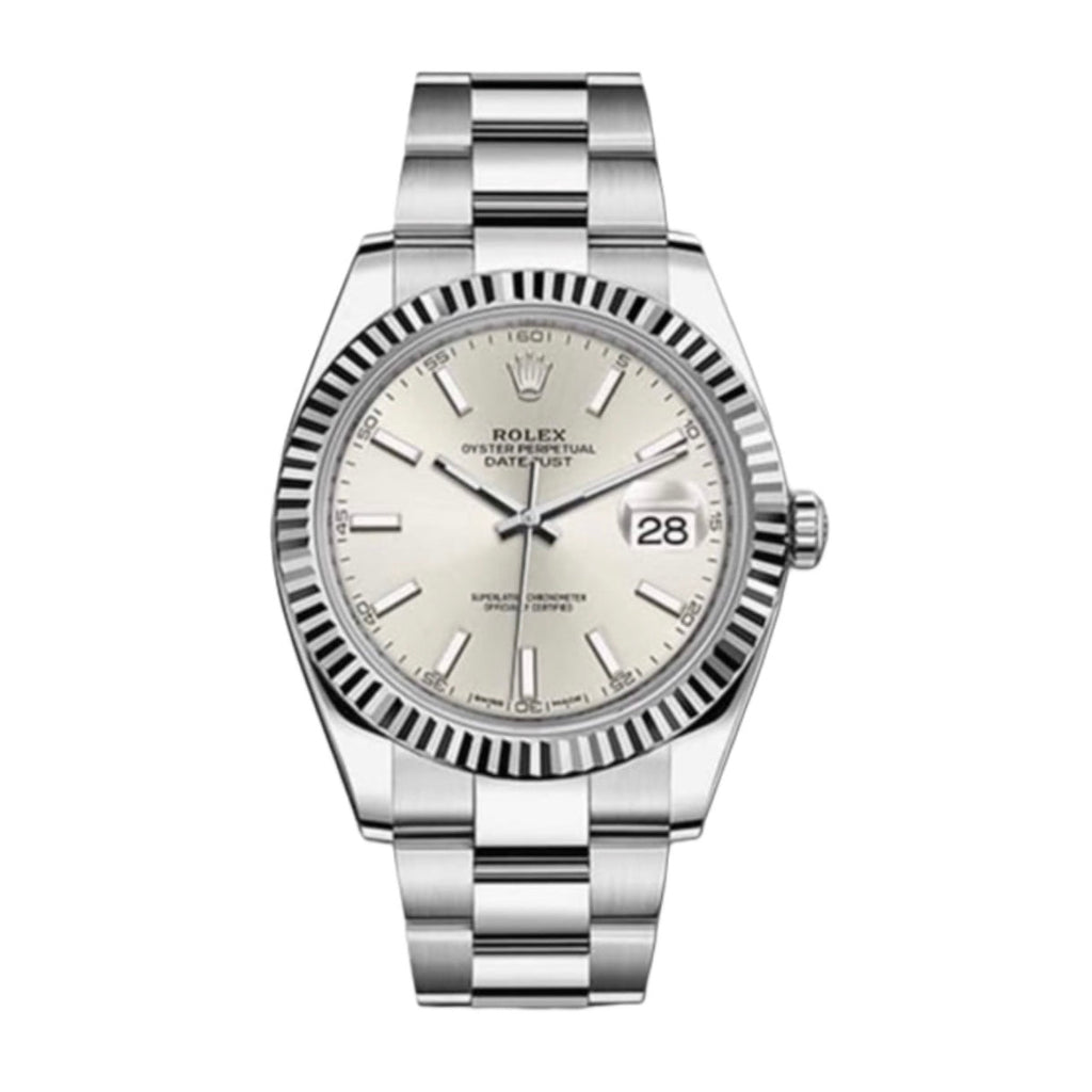 Rolex, Oyster Perpetual Datejust 41mm, Stainless Steel Oyster bracelet, Silver dial Fluted bezel, Stainless steel and 18k white gold Case Men's Watch, Ref. # 126334-0003