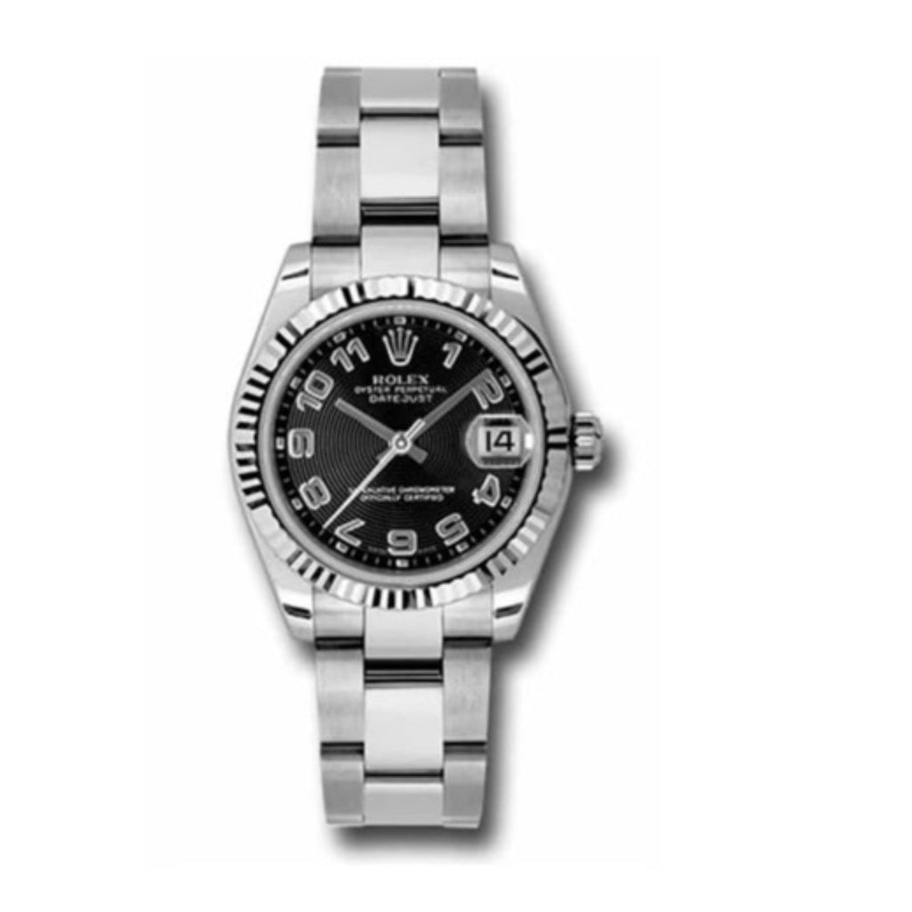 Rolex, Perpetual Datejust 31mm, Stainless Steel Oyster bracelet, Black dial Fluted bezel, Ladies Watch 178274-0064