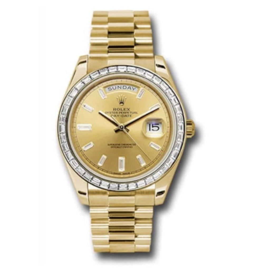 Rolex, Day-Date 40 Presidential Yellow gold, Champagne dial, Watch Diamond Bezel, President bracelet, 228398tbr-0002