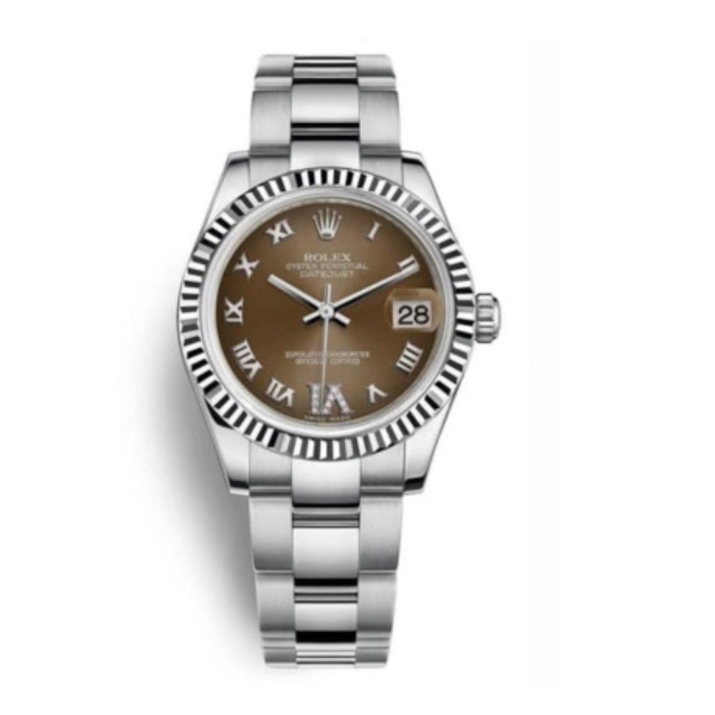 Rolex, Datejust 31 Watch Bronze dial, Stainless steel Oyster Bracelet, 18k White Gold Fluted Bezel 178274-0089