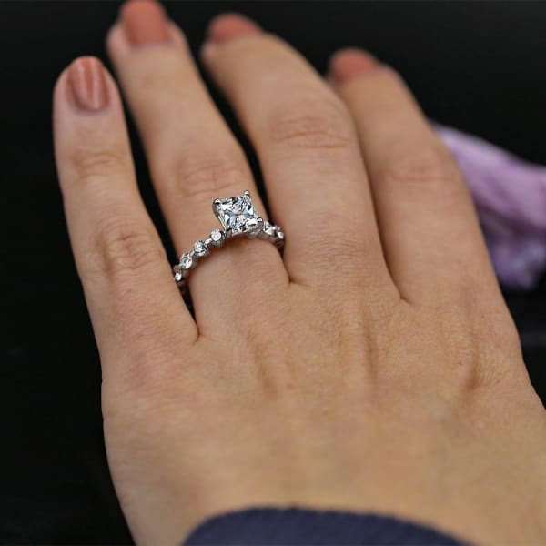 1.55 CT Radiant Diamond with White Gold Vintage Bezel Set Eternity Engagement Ring ENG-60000, Ring on a finger 