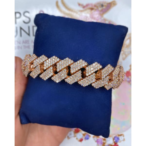 10k Rose Gold Fashion Cuban Link Diamond Bracelet with 