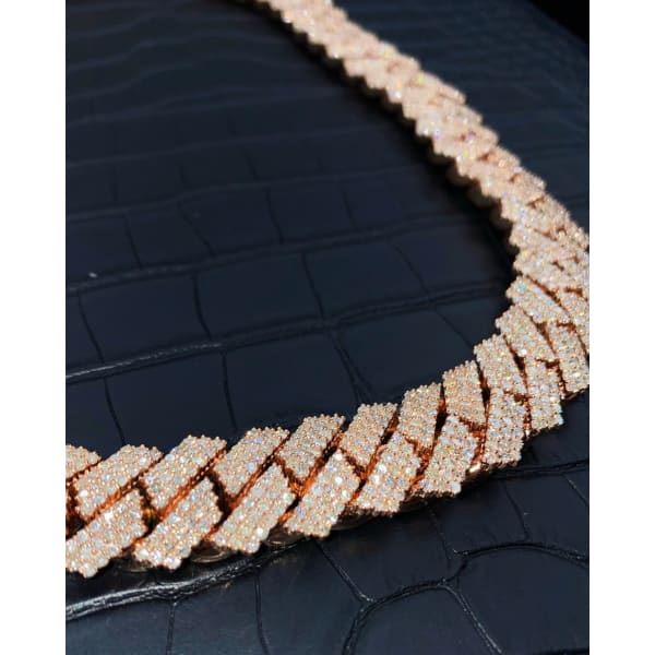 10kt White Gold Cuban Link Chain With 51.30ct Diamonds - 