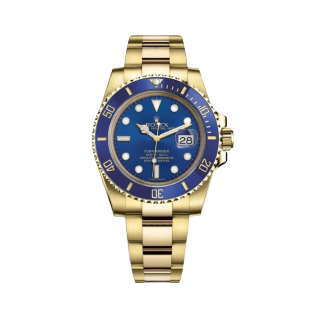 Rolex, Submariner 40 mm, 18k Yellow Gold Oyster bracelet, Blue dial Blue bezel, 18k Yellow Gold Case Men's Watch 116618BL