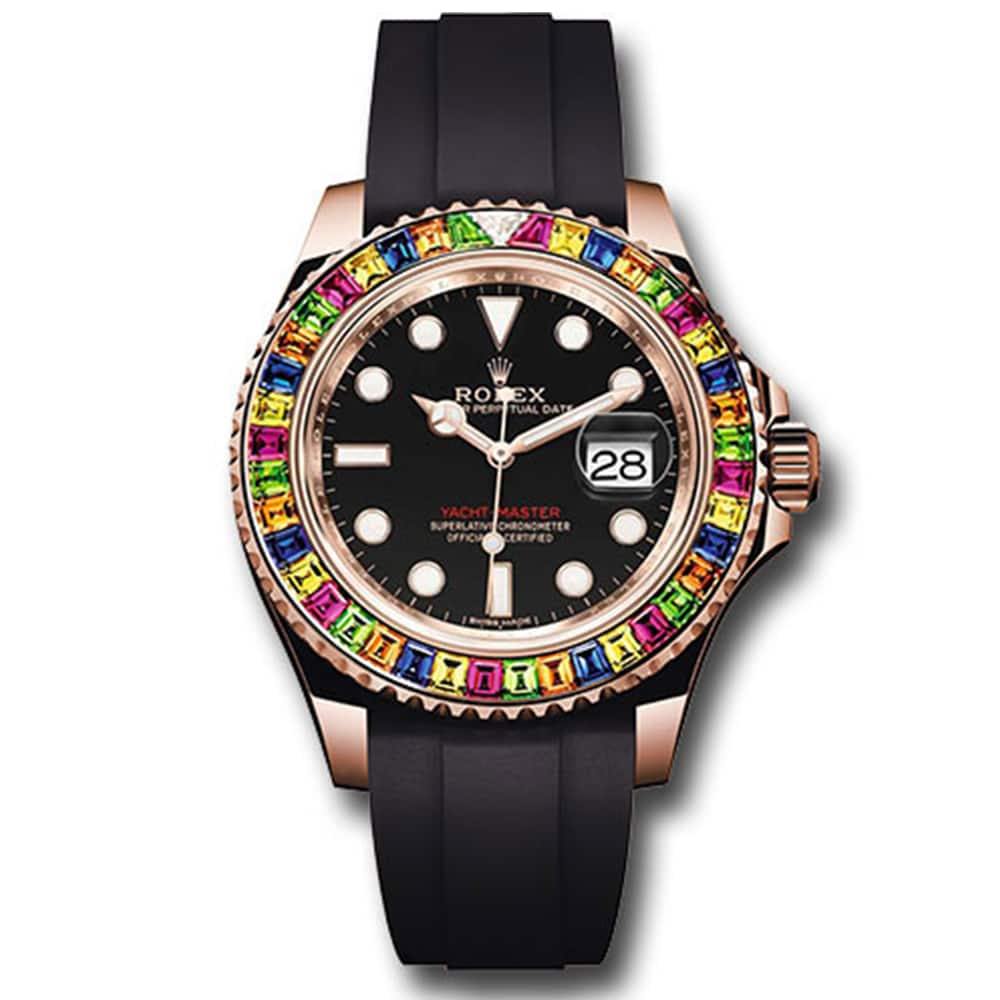 Yacht-Master Black dial, Rose Gold, Gem-Set Bezel, Oysterflex Bracelet Automatic Unisex Watch 116695