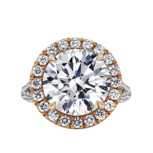 14k White and Pink Gold Diamond ring with center 10.06ct Round Diamond