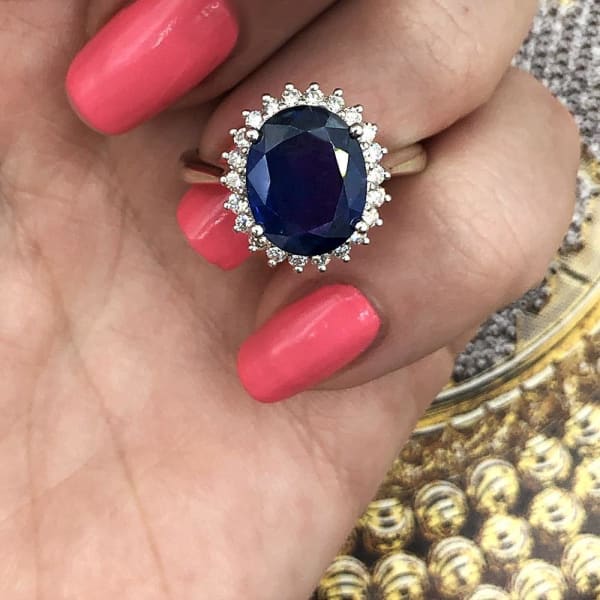 14k White Gold Cocktail Ring with 4.20ct Natural Blue Sapphire and 0.75ct Diamonds, Full face 