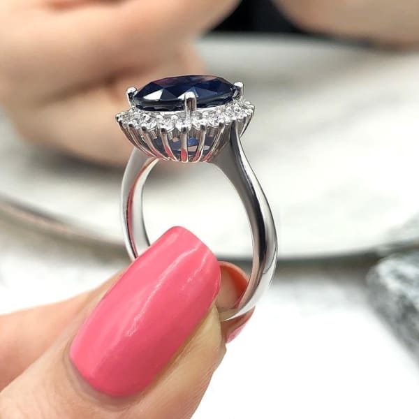 14k White Gold Cocktail Ring with 4.20ct Natural Blue Sapphire and 0.75ct Diamonds, side