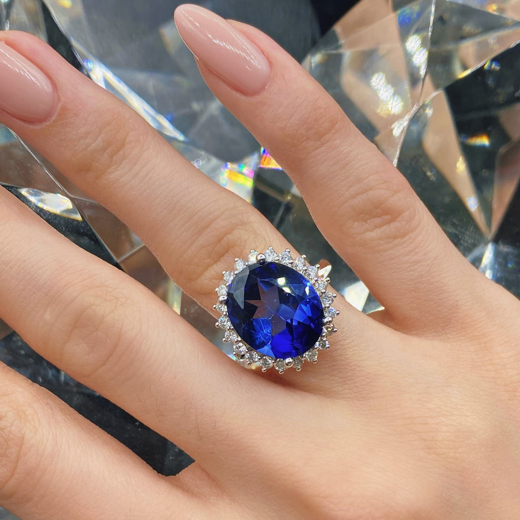 14k White Gold Cocktail Ring with Natural Blue Sapphire 