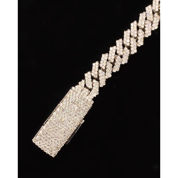 14k White Gold Cuban Link Diamond Bracelet BRA-175733 - 