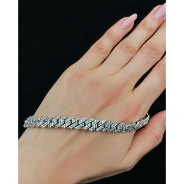 14k White Gold Cuban Link Diamond Bracelet BRA-175733 - 