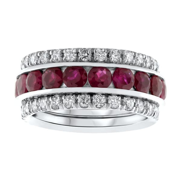 14k White Gold Diamond And Rubies Eternity Band RN-9251