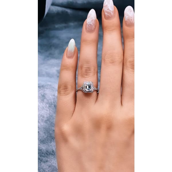 14K White Gold Engagement Ring feature Center 0.79ct Emerald Cut Diamond, Fashion decoration