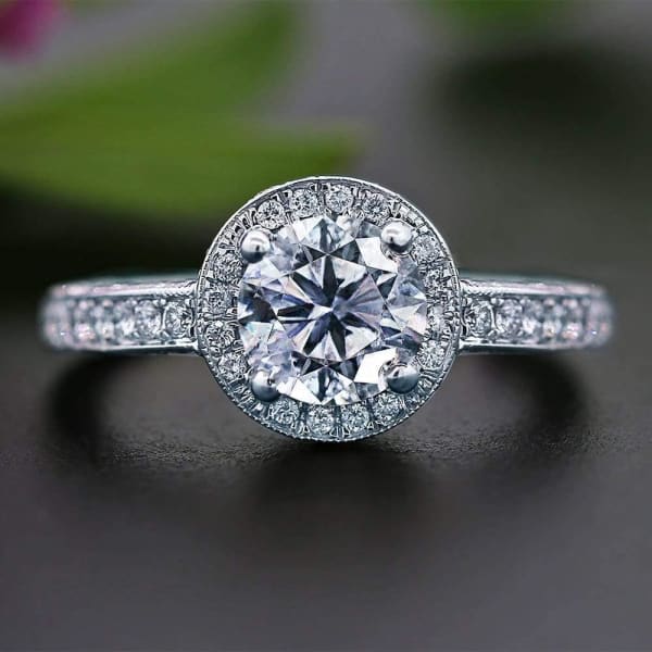 14k White Gold Engagement ring with 1.22 ct Main Round Diamond R-2900