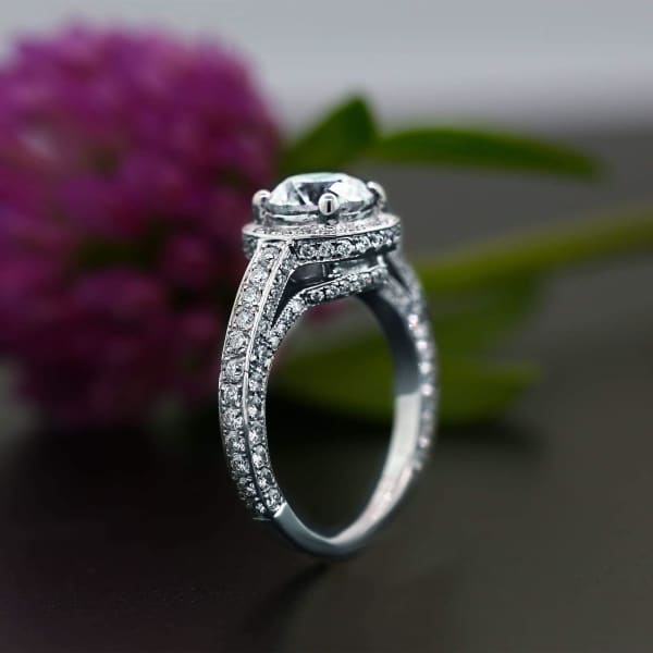 14k White Gold Engagement ring with 1.22 ct Main Round Diamond R-2900, Fashion decoration