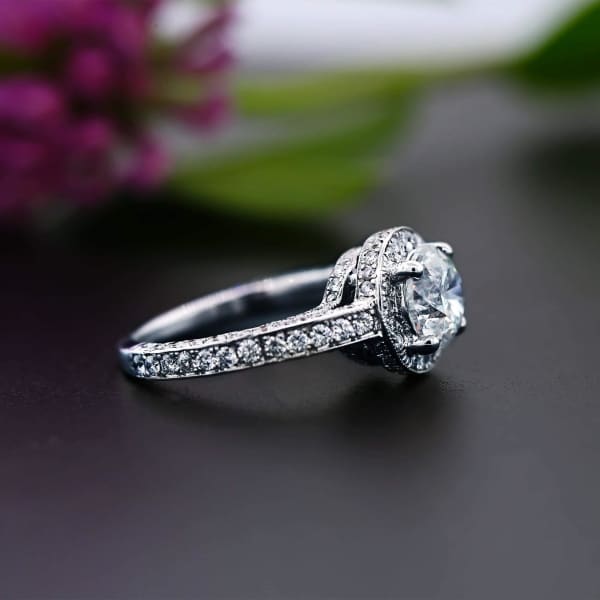 14k White Gold Engagement ring with 1.22 ct Main Round Diamond R-2900, Side
