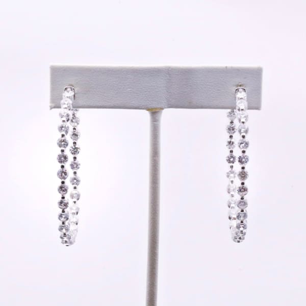 14k White Gold Hoops feature 14.00ct Round Cut Diamonds 